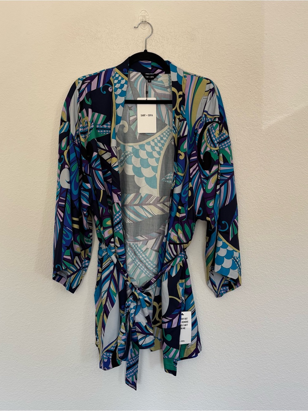Saint + Sofia Sunset Kimono Blue Palm Top NWT